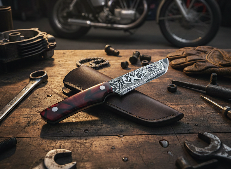 45-layer Damascus knife by Burning Stables Forge