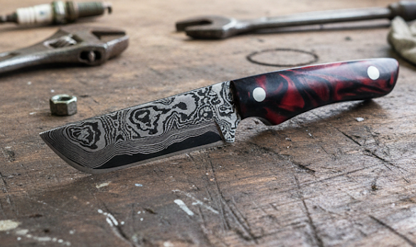 45-layer Damascus knife by Burning Stables Forge